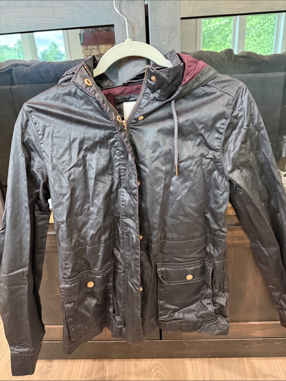 a new day Black Hooded Jacket with Burgundy Lining